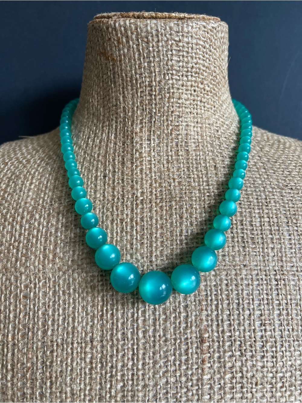 Vintage green moon glow Beaded Necklace .